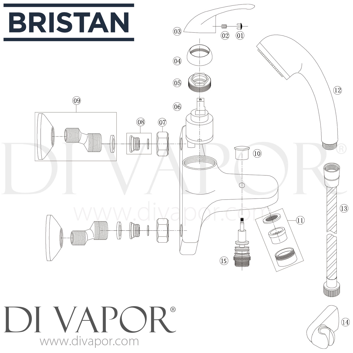 Bristan J WMBSM C Java Wall Mounted Bath Shower Mixer Spare Parts